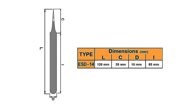 پنس ESD-14  نوک تیز برند dtec