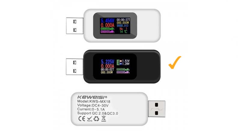 نمایشگر جریان و ولتاژ و میزان شارژ USB مدل KWS-MX18