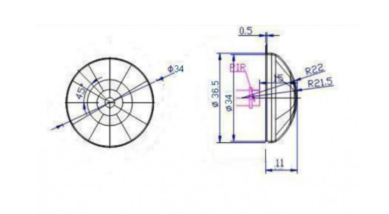 لنز فرسنل PIR سفید  مدل 8605 سایز  34mm  