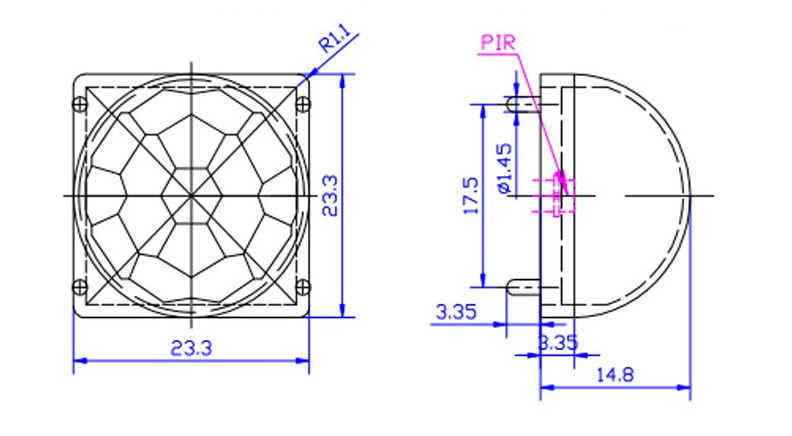 لنز فرسنل PIR سفید  مدل 8002 سایز  20mm