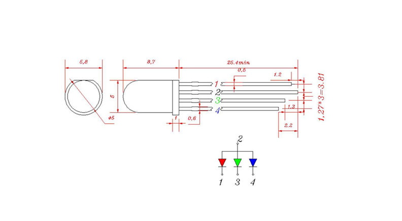 RGB LED آند مشترک 5mm ( مثبت مشترک )