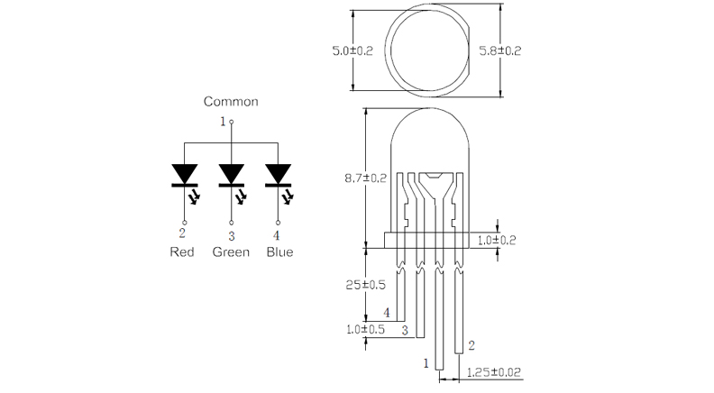 RGB LED آند مشترک 5mm ( مثبت مشترک )