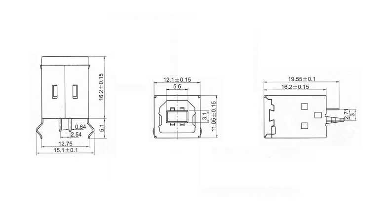 کانکتور USB-B مادگی ایستاده