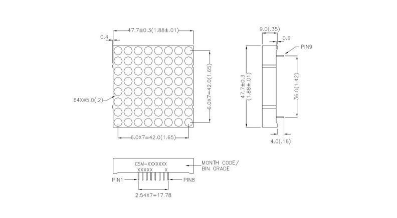 دات ماتریس 8x8 دو رنگ سبز- قرمز 47x47mm