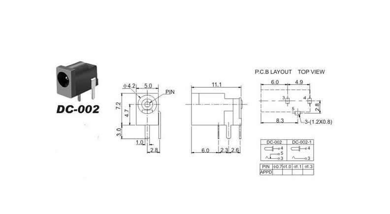 جک آداپتور مدل DC-002 قطر پین 1mm