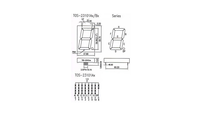 سون سگمنت تکی 2.23 اینچ قرمز کاتد مشترک کد TOS-23101AK