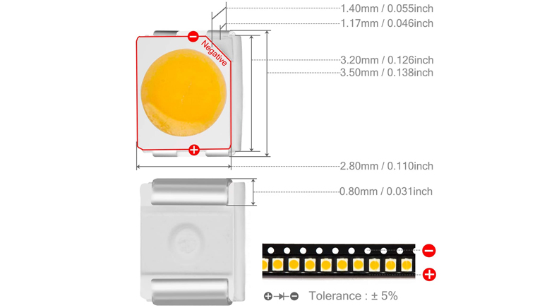 SMD LED سفید آفتابی پکیج 3528 - 1210