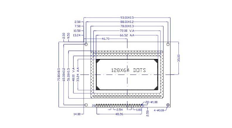 نمایشگر GLCD 64x128 گرافیکی بک لایت آبی با درایور ST7920