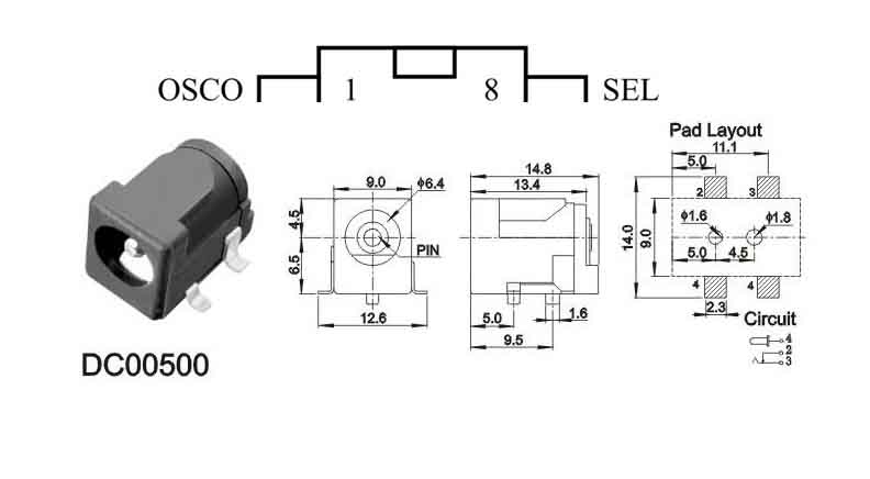 جک آداپتور مادگی SMD سایز استاندارد DC00500