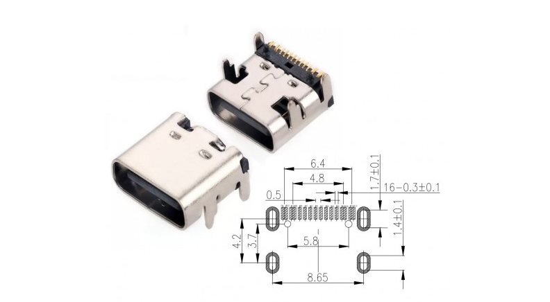 کانکتور USB Type C مادگی 16pin SMD