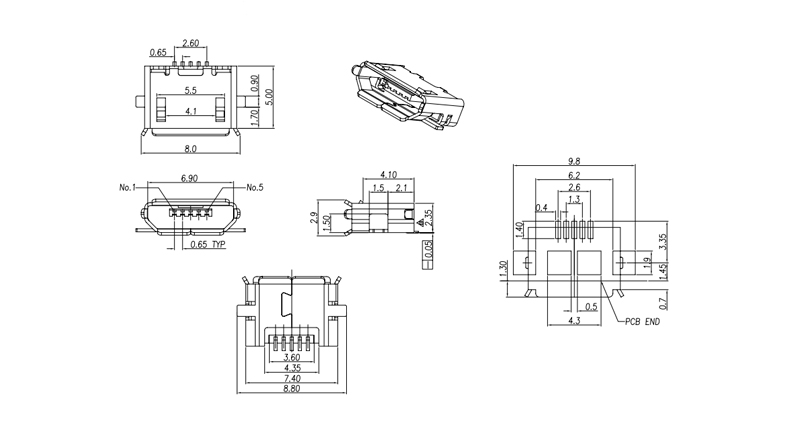 کانکتور Micro USB مادگی 5pin SMD