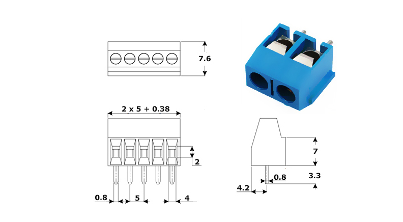 ترمینال پیچی مدل KF301-2Pin آبی